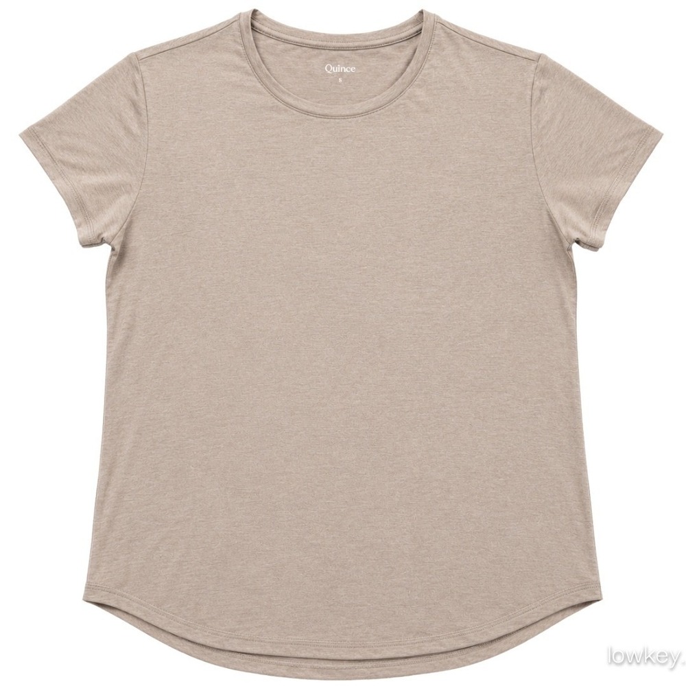 Quince Womens Performance Short Sleeve Tee Heathered Taupe Crew Neck Size S
